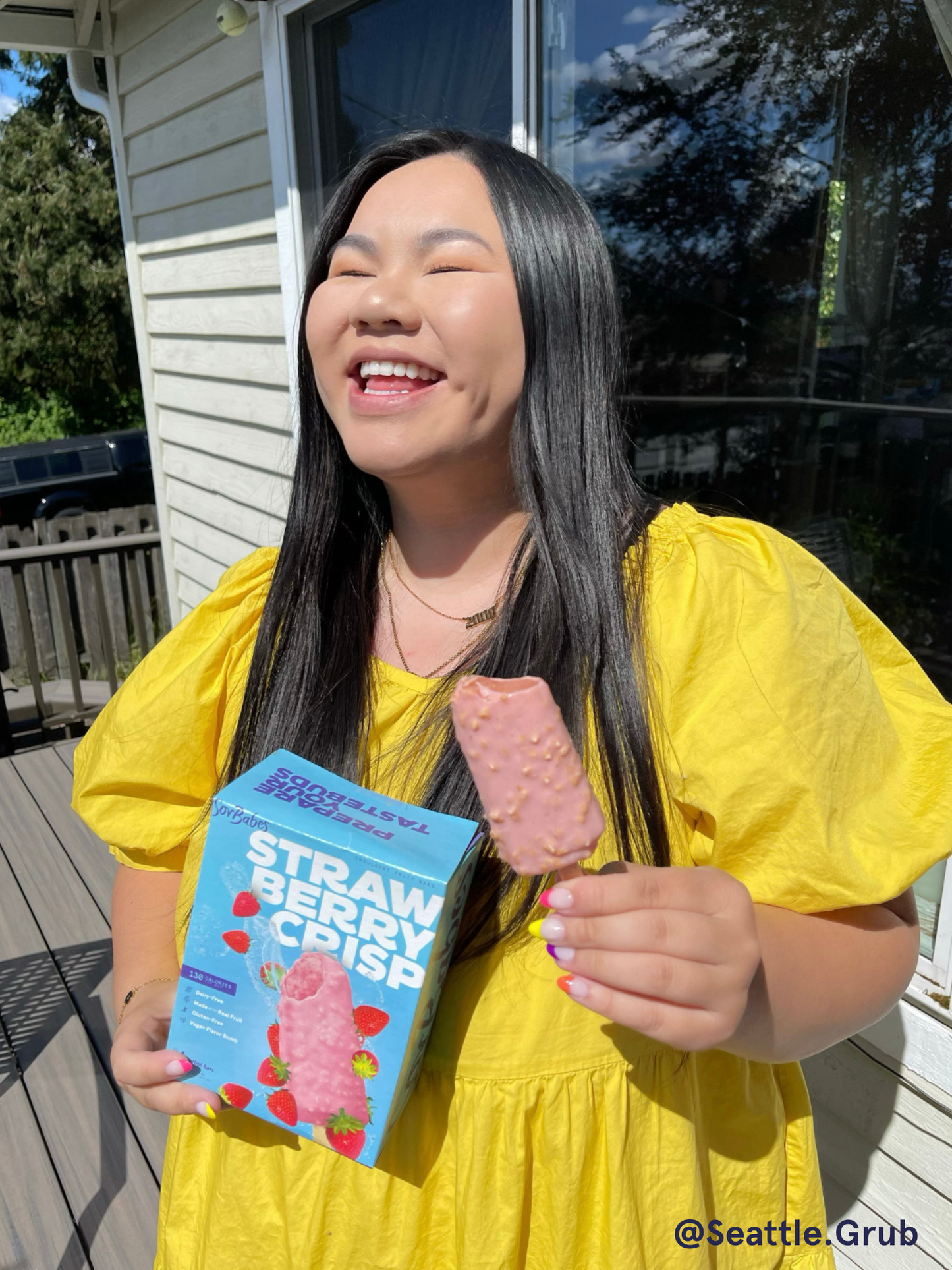 Enjoying Strawberry Crisp SorBabes frozen fruit bars