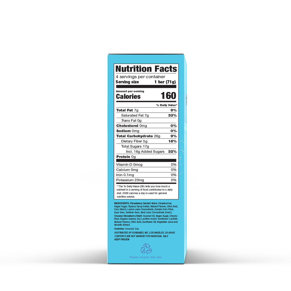 SorBabes Strawberry Crisp frozen fruit bars nutrition label